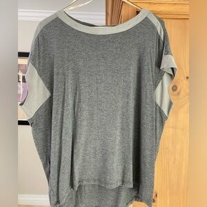 Anthropologie Grey Flowy Blouse w/ Grey suede accents - S